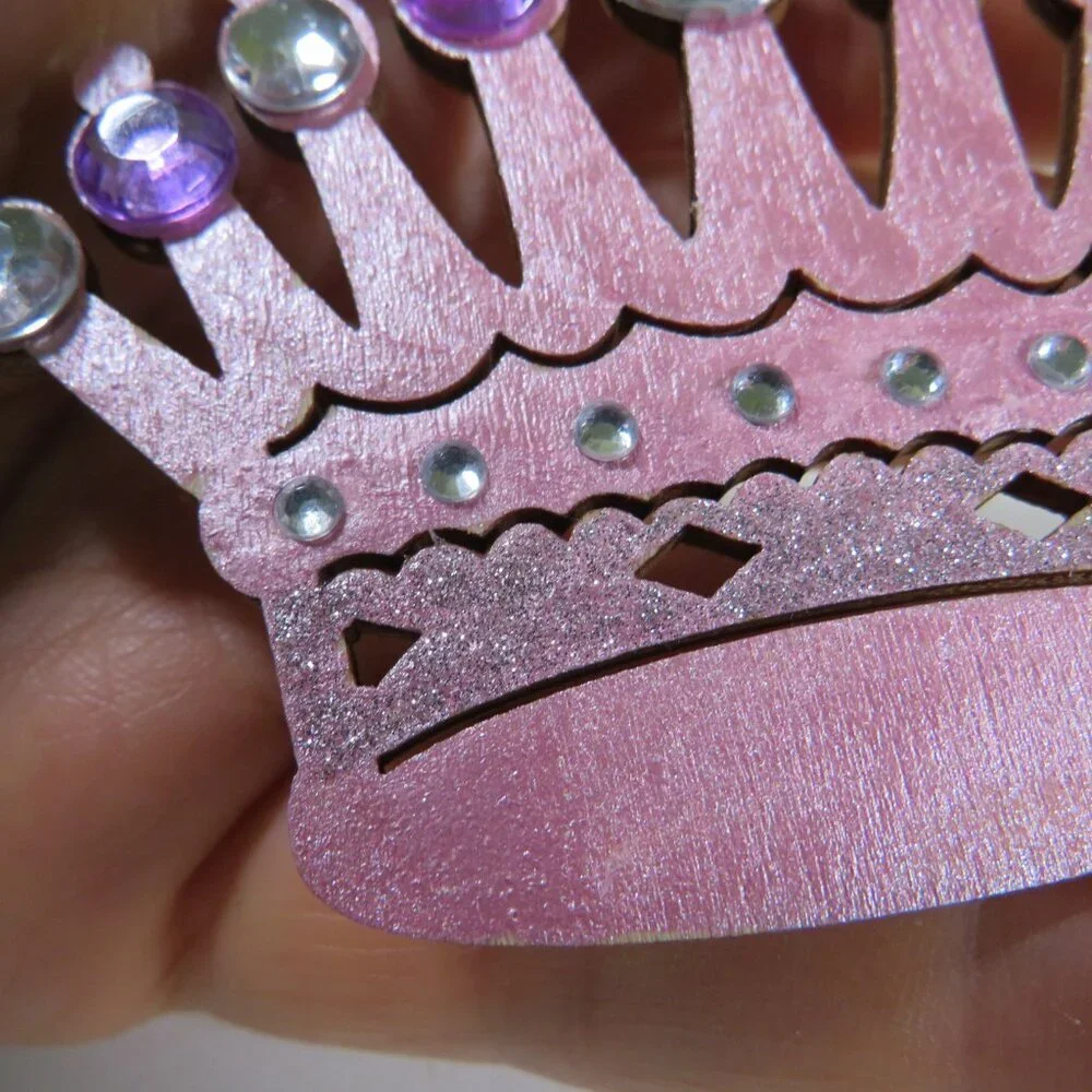 Pink Crown Queen Crown Laser Cut Wooden Ornament Hangs Bling